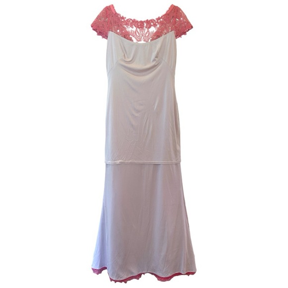 $458 Tadashi Shoji Lace + Corded Embroidery Evening Gown 4 Pink Boat Neck NWT - Picture 6 of 15